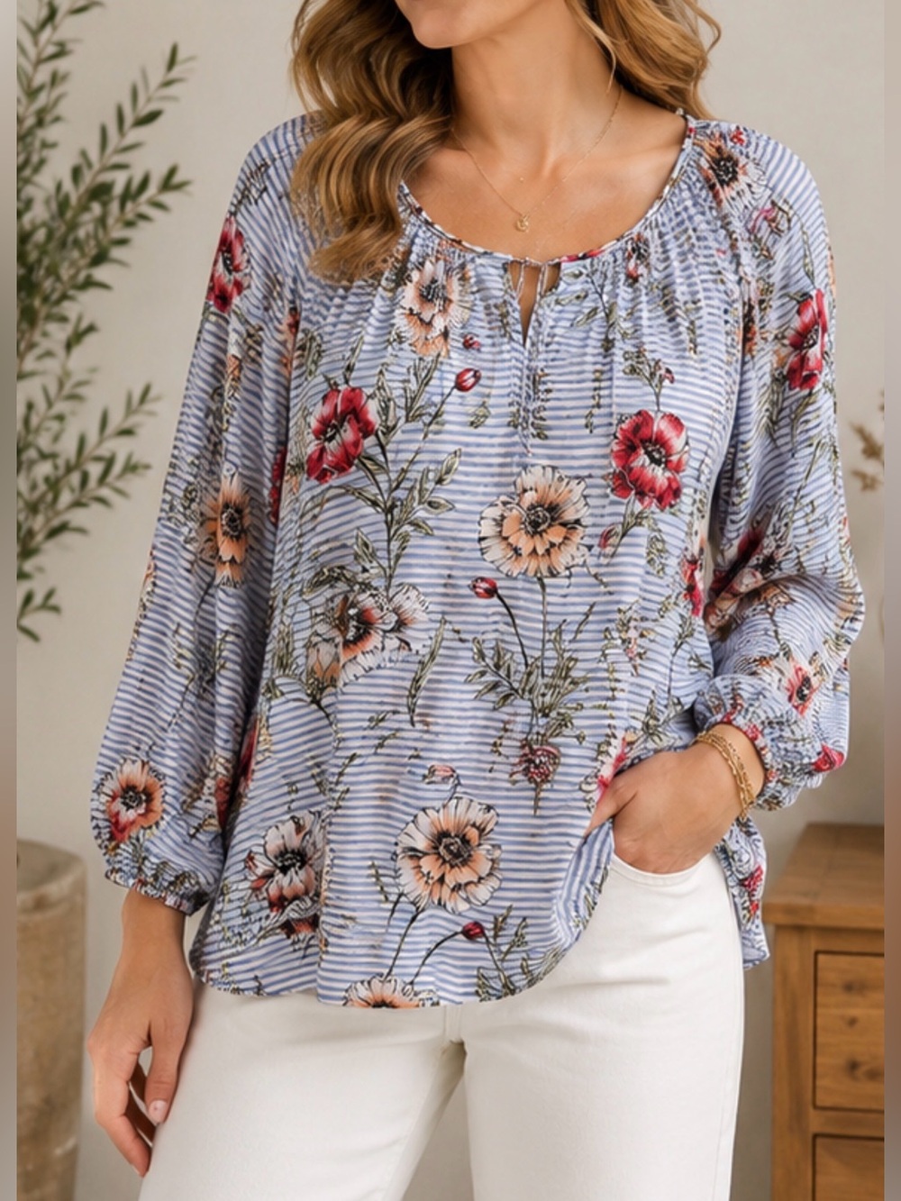 Fred David Floral Peasant Blouse Large Boho‎ Cottagecore Coastal Top Boutique